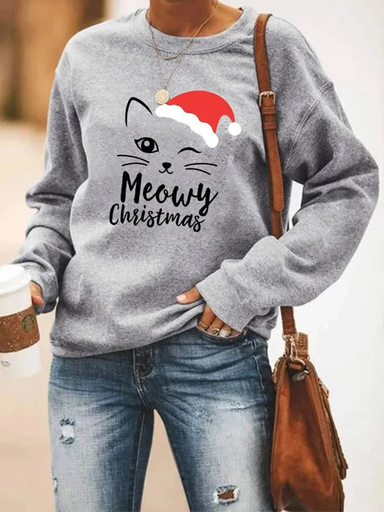 

Harajuku Hoodie Cat Graphics Christmas Tops Crop For Girls Kawaii KPOP Fashion Style Winter Women Clothes Warm Riverdale Girl