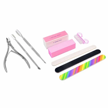 

2 Set Manicure Tool: 1 Set Nail Cuticle Nipper with Trimmers Pusher & 1 Set Polished Yarn Nail Polishing Set Nail Brush
