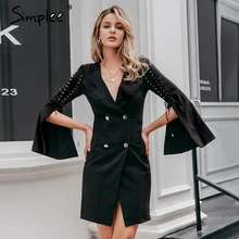 Женское двубортное платье Simplee на осень, элегантный блейзер с разрезами на шнуровке, офисное приталенное белое и черное платье