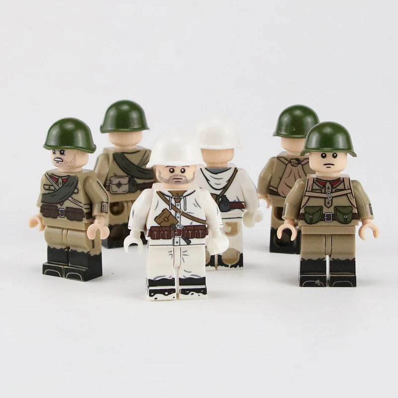 

WW2 Military Soviet Army Soldier Figures Building Blocks World War II Russia Military Army Figures Helmet parts kids Blocks toys
