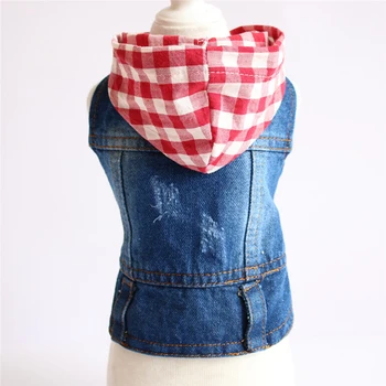 

Water wash Old Jean Small Dog Clothes Puppy dog Jacket Vest cowboy Pet Coat plaid hoodie Clothing For Small Medium Dogs