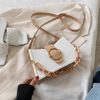 

New Fashion Female Shoulder Messenger Bag Chain Design PU Leather Crossbody Bags for Women Solid Color Ladies' Travel Flap Bags