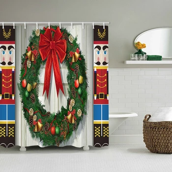 

Waterproof Shower Curtain for Christmas Santa Claus Garland Sled Design Partition Curtain Household Goods