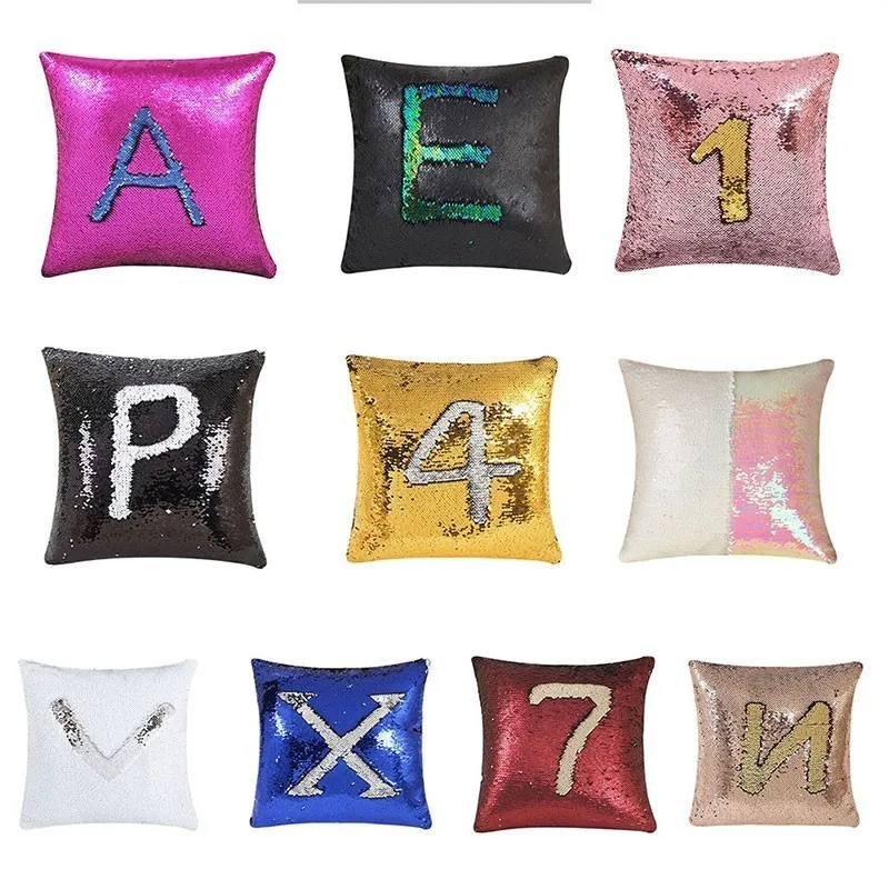 

New Design DIY Mermaid Sequins Cushion Cover Magical Colorful Throw Pillow Case Two Color Changing Reversible Cushion Cover