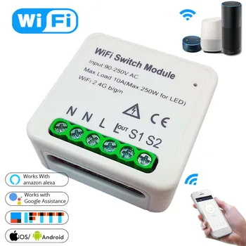 

New 2 Way DiY WiFi Smart Light Switch Relay Module Smart Home Smart Life/Tuya APP Remote Control Work With Alexa / Google Home