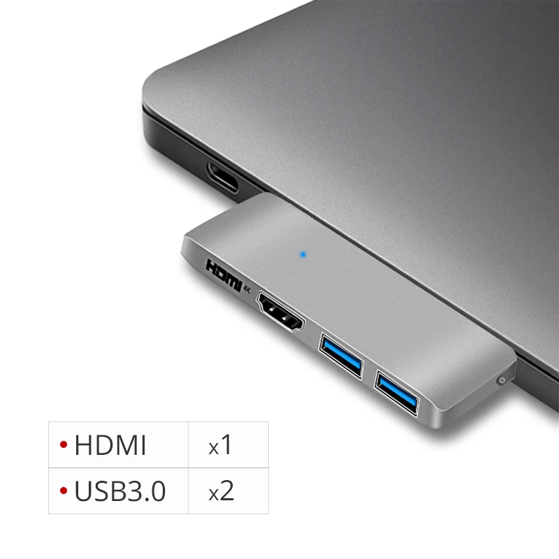 Док-концентратор Snowkids type C для MacBook Pro MacBook Air HDMI USB3.0 USB C портами расширительный разветвитель - Цвет: Gray  HMDI 2USB