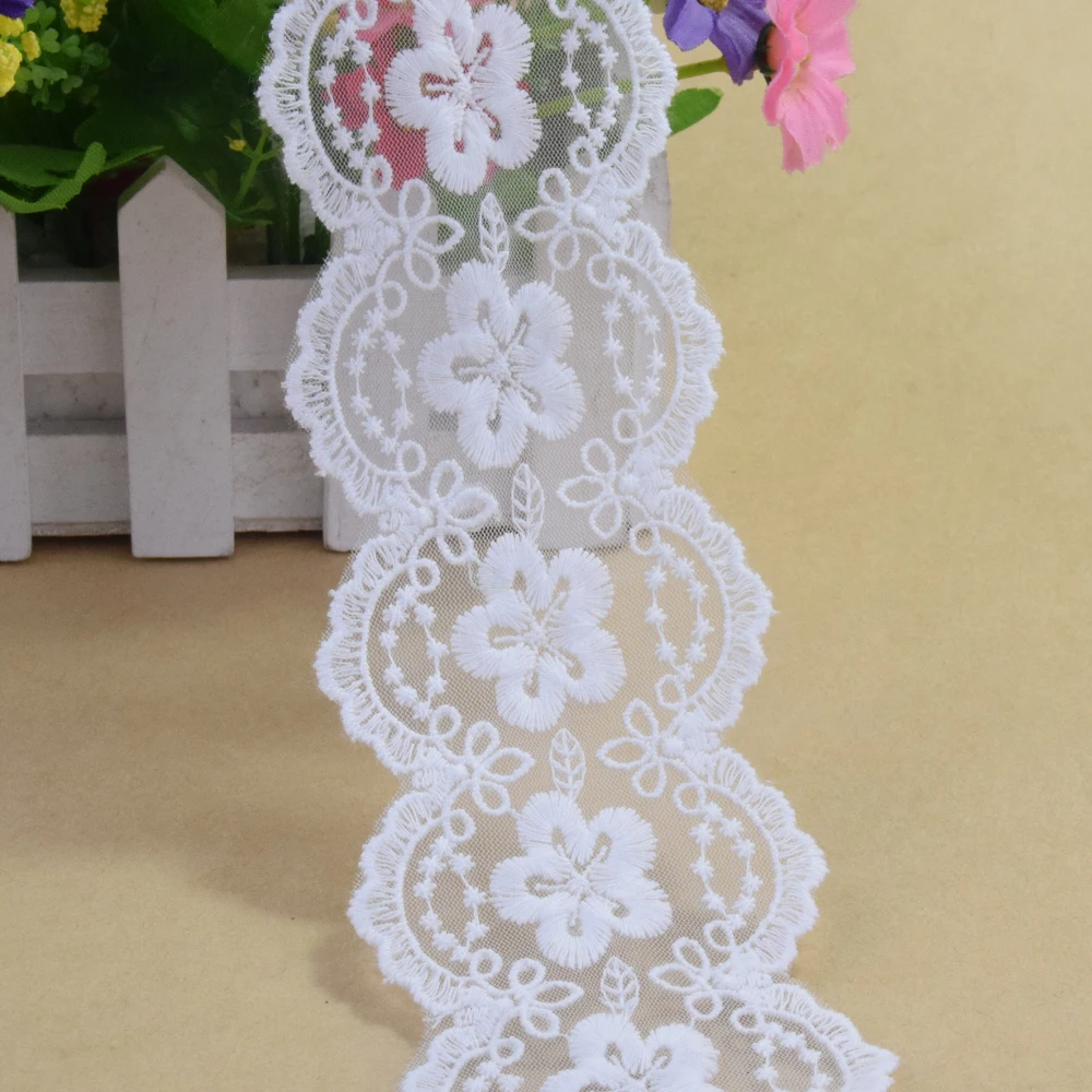 6 cm Weiße Baumwolle Spitze Stickerei Französisch Spitze Band Stoff Guipure Diy Borte Warp Stricken Nähen Zubehör Puppe Kleid # 4218 – Detail 6