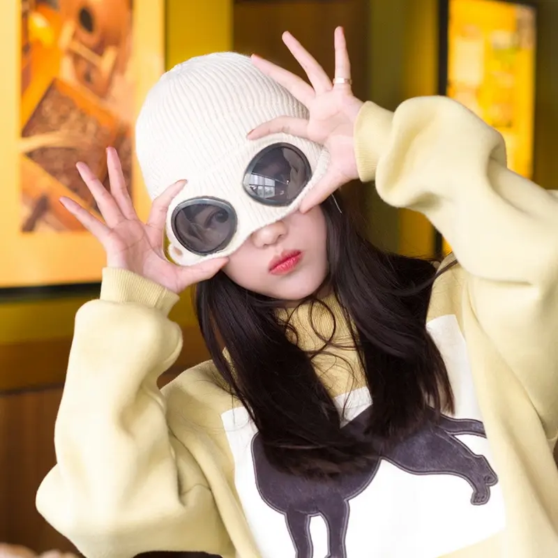 

Winter Warm Men Beanie Hat with Glasses Cap Knitted Women Adult Unisex Casual Solid Acrylic Beanie Ladies Outdoors Watch Bonnet