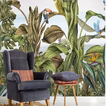 

milofi custom large-scale 3d wallpaper mural large-scale hand-painted tropical rain forest Southeast Asia plants flowers and bir