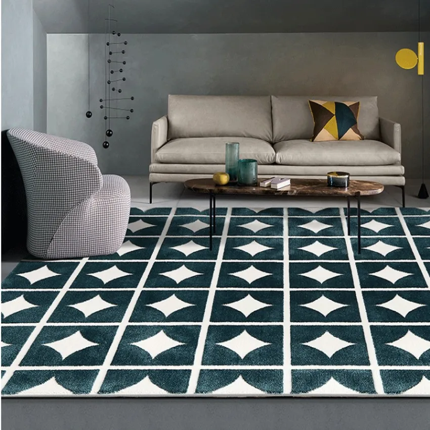 Большой размер зеленый геометрический ковер для виллы, прикроватный коврик в скандинавском стиле большого размера, INS популярные украшения коврик для гостиной