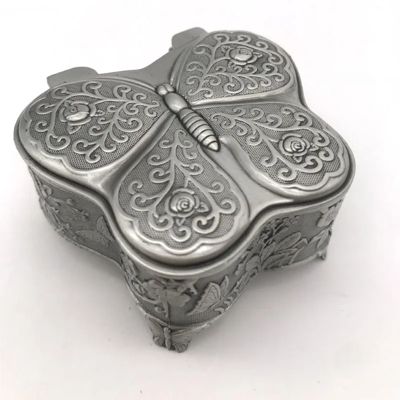 Vintage Metal Butterfly Jewelry Box Antique Flower Carved Trinket Jewelry  Storage Organizer Case for Girls Women
