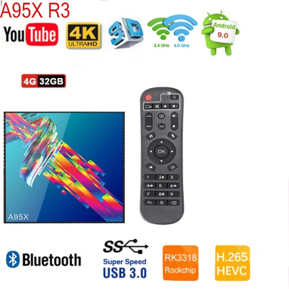 4g 32g A95X R3 20 шт RK3318 9,0 Android tv Box 4GB 64 GB/32 GB 4K 2,4G/5G WiFi USB3.0 Google Netflix Youtube медиаплеер - Цвет: 4g 32g