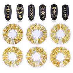 Золотой цвет украшения для дизайна ногтей 3D полые металлические заклепки шпильки DIY маникюр Шарм украшения ногтей аксессуары 17 видов