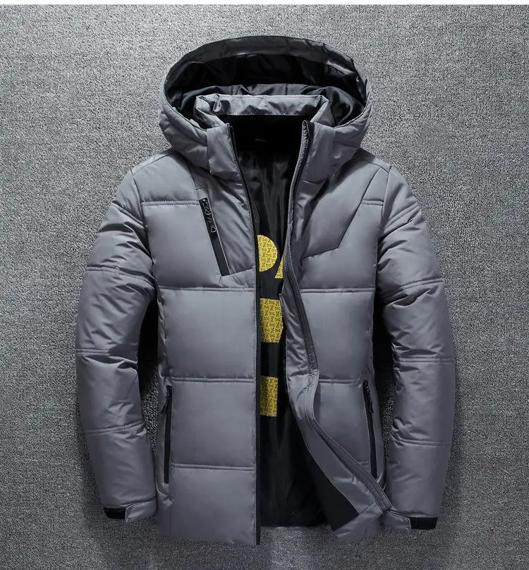 Мужская зимняя теплая куртка на утином пуху, лыжная куртка, зимнее пальто с капюшоном, скалолазание, большие размеры - Цвет: gra
