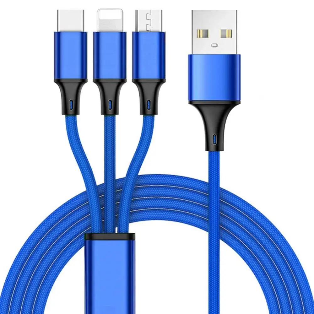 3 в 1 USB кабель для iPhone samsung S9 Xiaomi мульти Быстрая зарядка микро USB кабель usb type C кабели для мобильных телефонов - Цвет: Синий