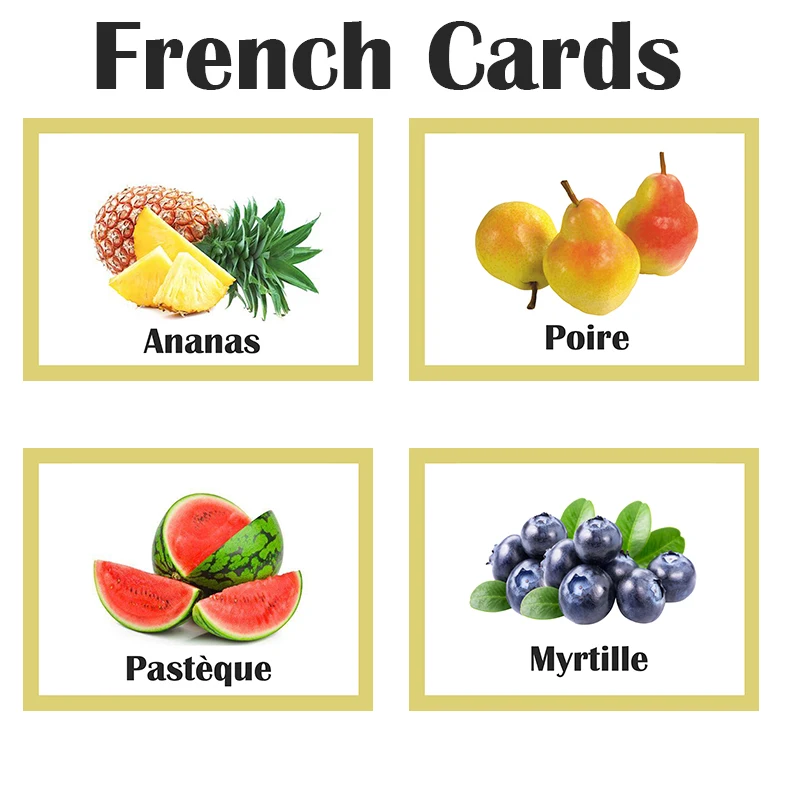 Children flashcard Baby French Fruit Learning express Word Flash Card Pocket  Montessori Educational Toy Table Game Card for Kid 3