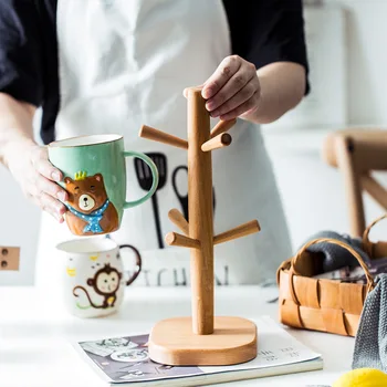 

6 Hooks Tree Shape Wood Coffee Cup Shelf Storage Holder Tea Cup Rack Stand Home Kitchen Organizer Mug Hanging Display Drinkware