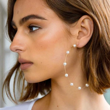 

New Boho White Imitation Pearl Round Circle Hoop Earrings Women Gold Color Big Earings Korean Jewelry Earrings