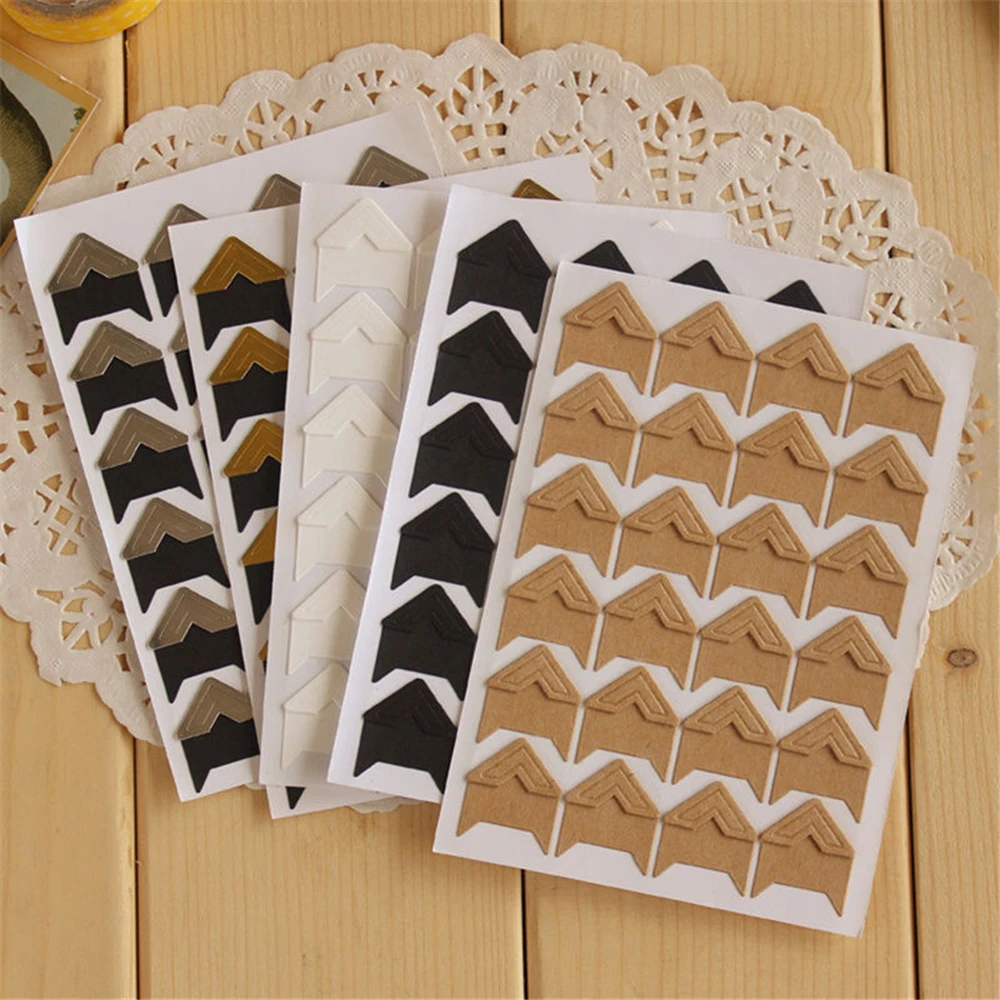 

24 Pcs/lot DIY Vintage Corner kraft Paper Stickers for Photo Albums Frame Decoration Scrapbooking Retro Photo Corner Stickers