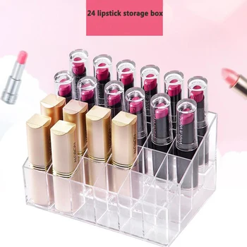 

24 Grid Lipstick Storage Box Organizer Transparent Cosmetics Display Stand Trapezoidal Lipstick Jewelry Storage Box Protective