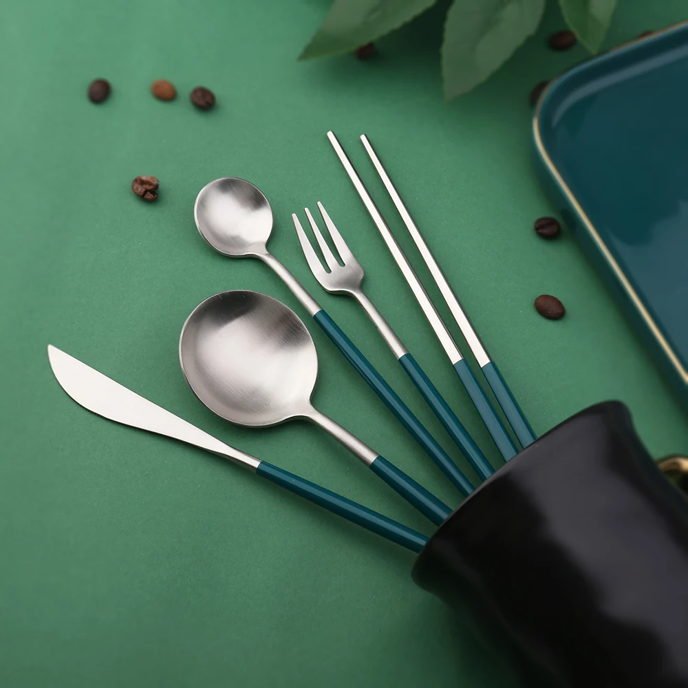 

Hot Sale talheres talheres de aço inoxidável silverware stainless steel Green Silver Gold cutlery fork spoon knife dining set