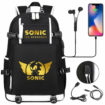 

New Sonic the Hedgehog Backpack Boys Girls School Bag Laptop Bag Teenager Waterproof Multifunction USB Charging Backpack Mochila
