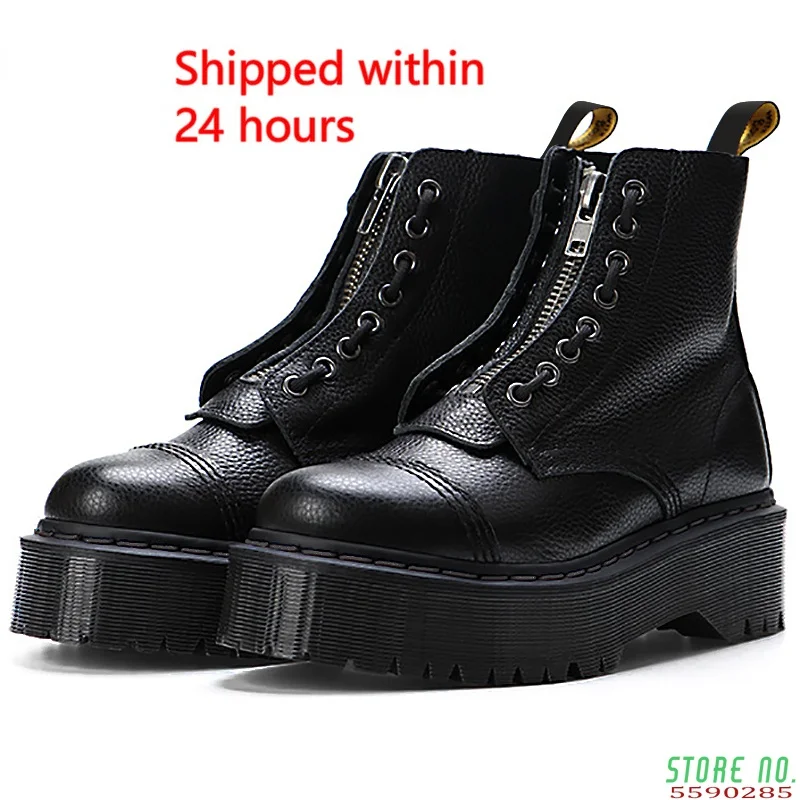 

2021 Winter Women Platform Boots Chunky Ankle Booties Female Genuine Leather Boots Zipper Ladies Shoes Combat Boot Botas Mujer