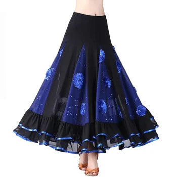 

Women Empire Floral Patchwork Dance Skirt Female Latin Dance Skirt Ankle-Length Ballroom Dance Half Body Swing Skirts