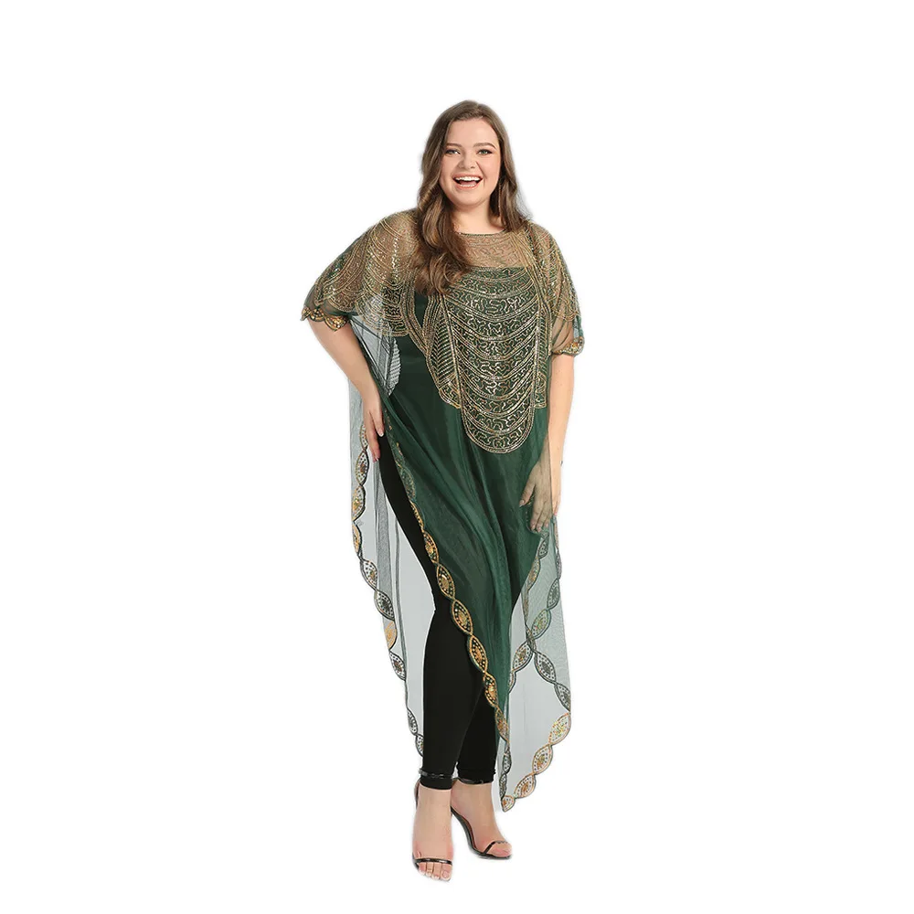 

New Style African Dashiki Women's Clothing Abaya Stylish Gauze Embroidery Lace Loose Dresses For Lady Free Size