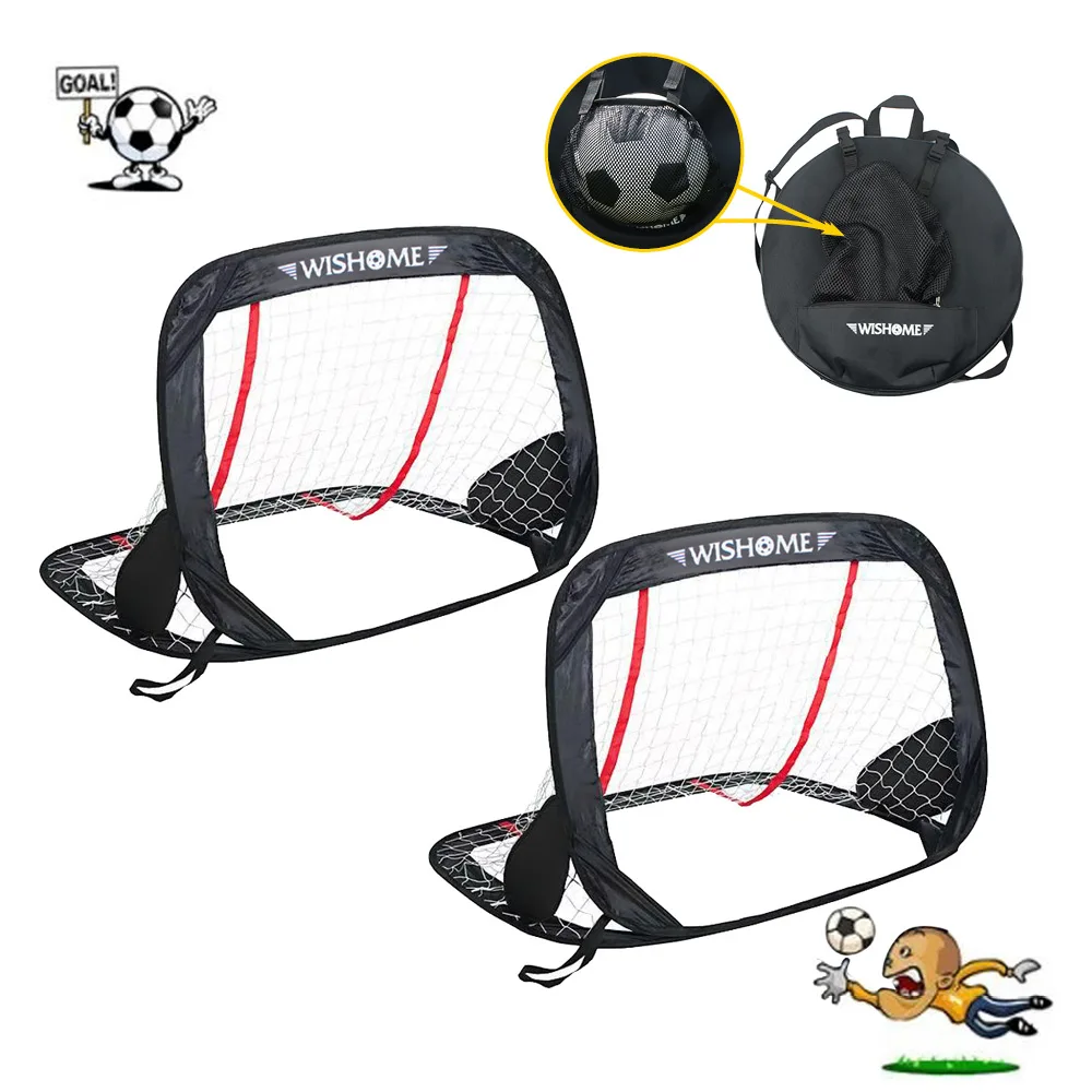 WISHOME Foldable Kids Pop-Up Soccer Goals for Backyard Outdoors Portable Square Soccer Net with OK-Bag Sports Toys(2 goals