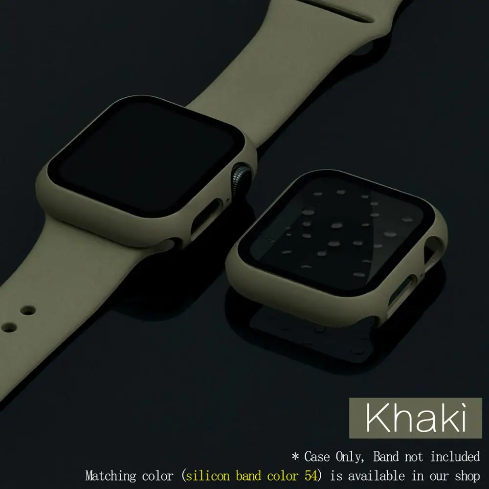 360 Полный Экран протектор бампер Рамка PC матовый Жесткий Чехол для Apple watch, версии 5/4/3/2/1 защитная пленка из закаленного стекла с пленка для наручных часов iwatch, 4/5 - Цвет: Khaki