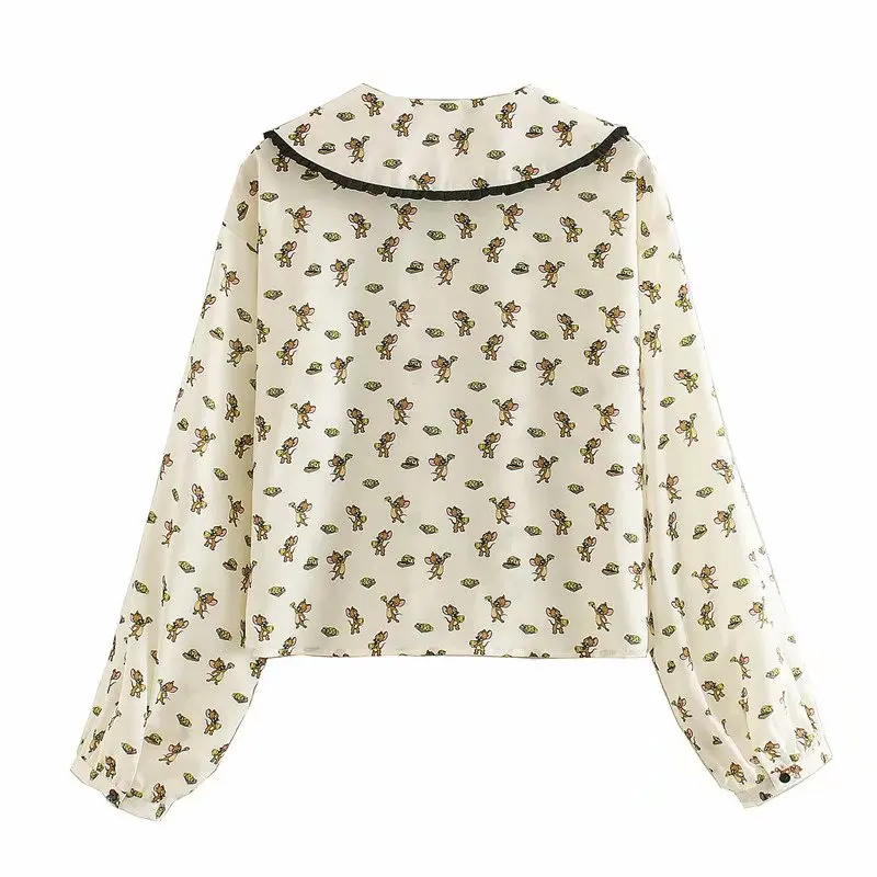 Женская рубашка za 2020 блузка с принтом в виде картонной мыши и оборками