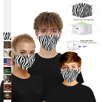 

Fashion Leopard Zebra Floral Pattern Woman Mouth Mask Reusable with 2Pcs Filter PM2.5 Fabric Washable Mouth-Muffle Face Masks
