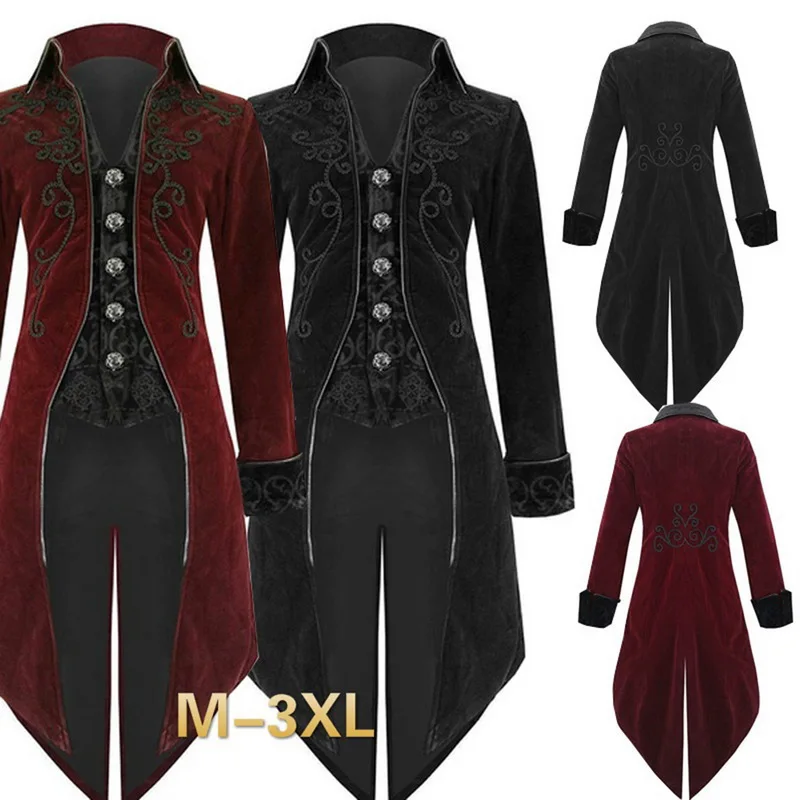 LOOZYKIT, Мужская винтажная длинная куртка в готическом стиле, осенняя, Ретро стиль, крутая форма, костюм, Тренч, пальто в стиле стимпанк, фрак, пальто на пуговицах для мужчин