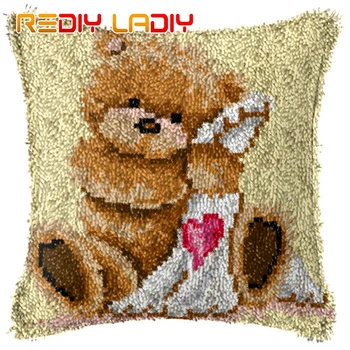 

Latch Hook Kits Cartoon Teddy Cushion Cover Pre-Printed Canvas Yarn Crocheting Crafts Pillow Case Sofa Bed Pillows Home Decor