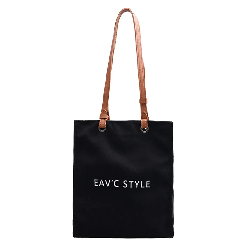 Высококачественные женские и мужские сумки, холщовые сумки, многоразовые сумки для покупок, вместительные сумки для покупок, лаконичные буквенные принты - Цвет: Black