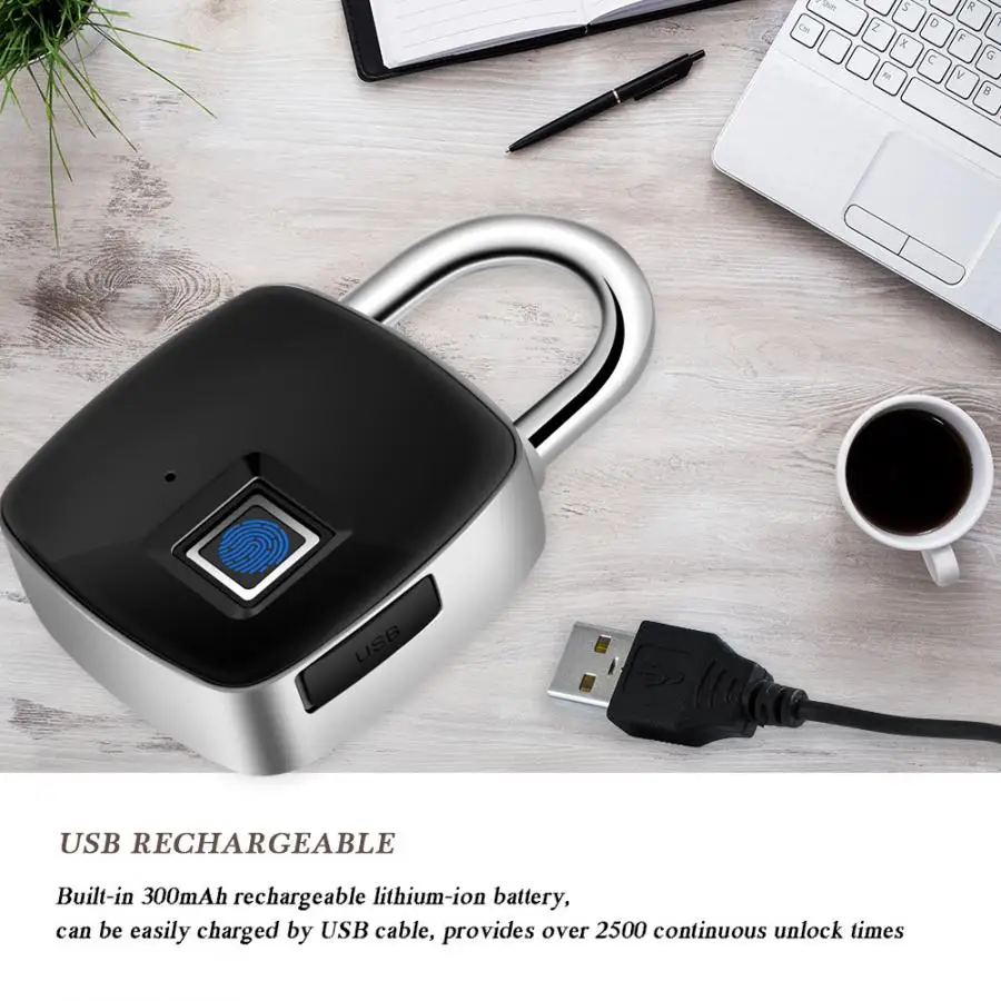 

Smart Fingerprint Padlock Keyless USB Rechargeable Access IP65 Waterproof Anti-Theft Security Lock Door Luggage Case Lock