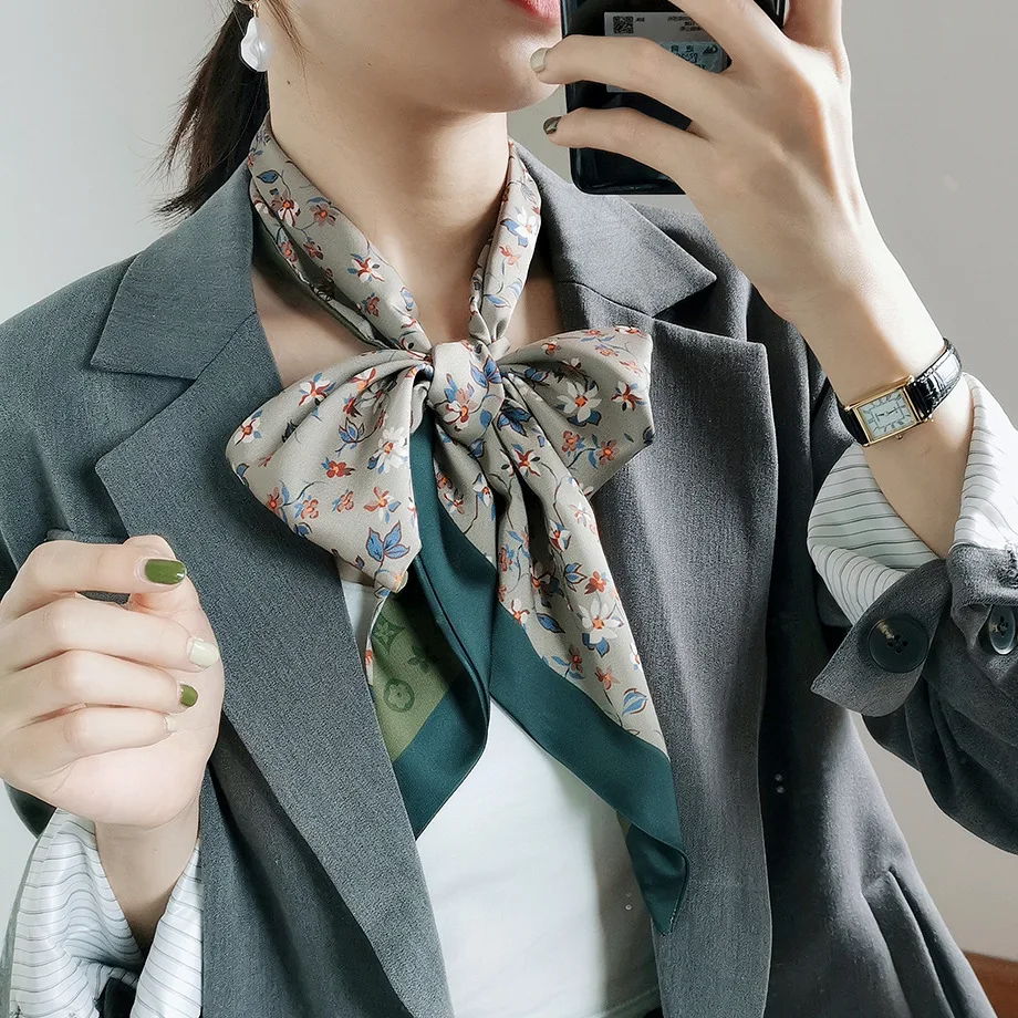 

AOMU Creative Autumn Winter New Pattern Horse Print Lady Silk Riband Bags Floral Scarf Small Ribbon Hair Band 150*13CM