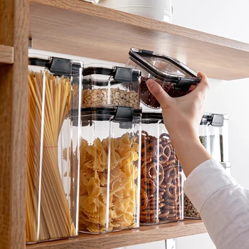 

1800/1300/700ml Food Storage Container Plastic Kitchen Refrigerator Noodle Box Multigrain Storage Tank Transparent Sealed Cans