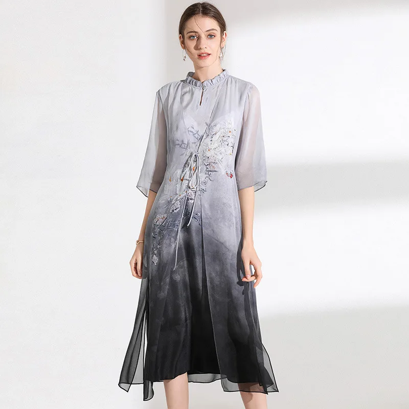 Grijs Gradiënt Bloemen Zijden Jurken Vrouwen 2020 Zomer Merk Lange Casual Kantoor Werk Strand Boho Jurk Plus Size Elegante Dropship Grijs Gradiënt Bloemen Zijden Jurken Vrouwen 2020 Zomer Merk Lange Casual Kantoor Werk Strand Boho Jurk Plus Size Elegante Dropship