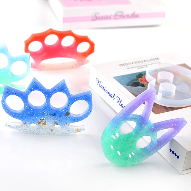 Self-Defense Finger Keychain Mold Epoxy Resin Mold Anti-Wolf Knuckles Keyring Resin Silicone Mould Jewelry Tool Handmade