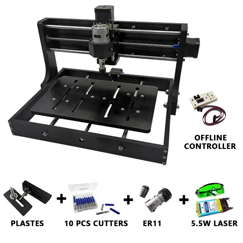 DIY CNC 3020 Модернизированный гравировальный станок, деревообрабатывающий фрезерный станок, лазерный гравер с управлением GRBL с автономным управлением - Цвет: with 5.5W