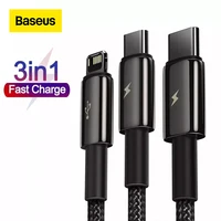 Baseus 3 em 1 cabo usb para iphone android telefone móvel carregamento rápido usb tipo c micro cabo de fio cabo cabo usb para huawei