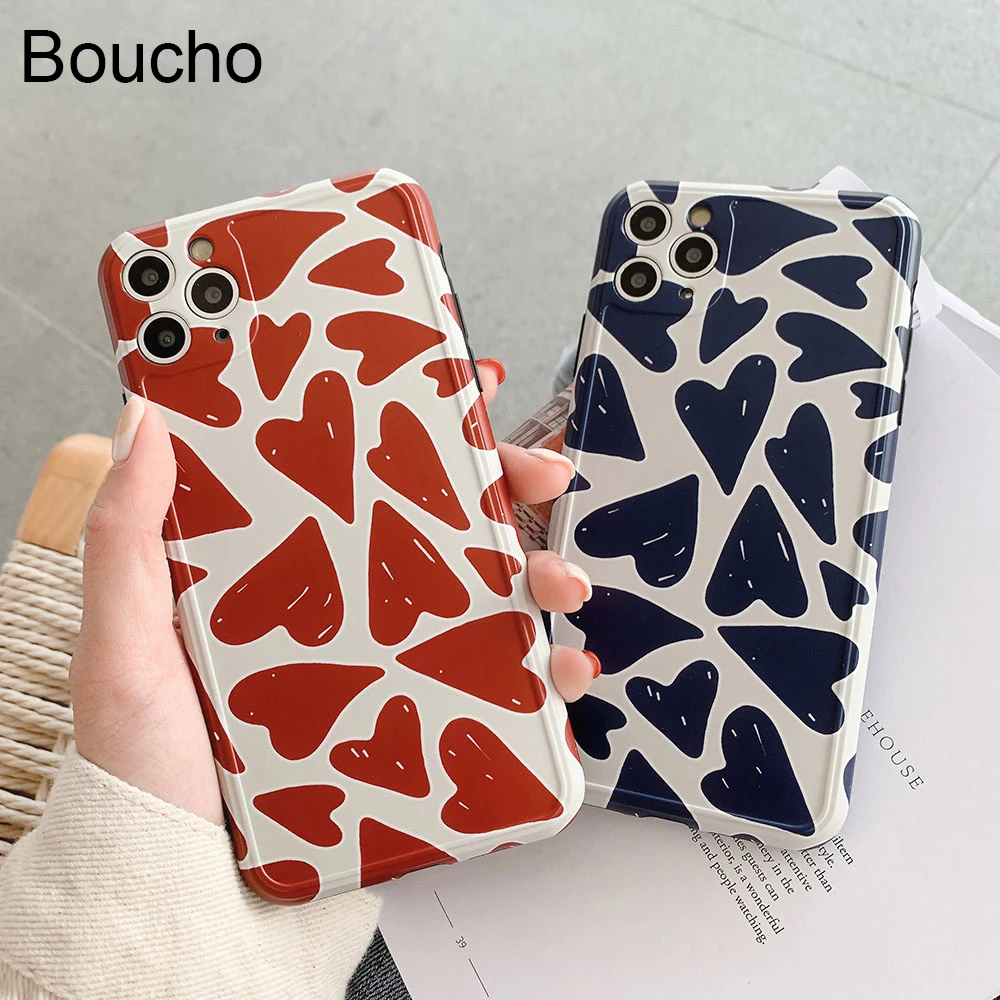 Frame shape Heart pattern Phone Case For iPhone 11 pro 11Pro Max XR XS 7 8 Plus Soft IMD Silicone Full Body Back Cover Coque | Мобильные