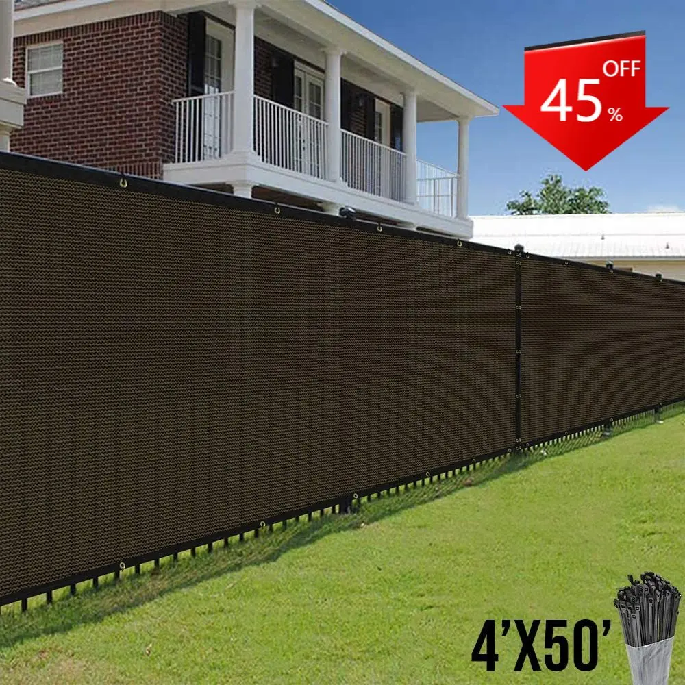 

4' x 50' Brown Fence Privacy Screen, Commercial Outdoor Backyard Shade Windscreen Mesh Fabric 90% Blockage 150GSM