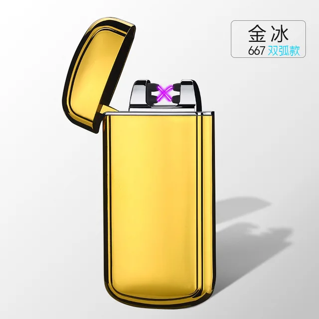 Skeleton Shaking Ignite Dual Arc Cigarette Lighter USB Rechargeable Electronic Plasma Arc Lighter 3D Carving Horse Eagle Gadgets - Цвет: Gold