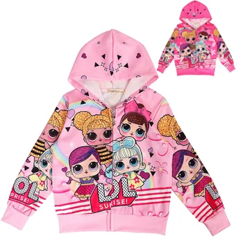 

LOL Surprise Cartoon Girls Dolls Spring Autumn Jacket Zipper Hooder For Children Christmas Outwear For Kids Coats