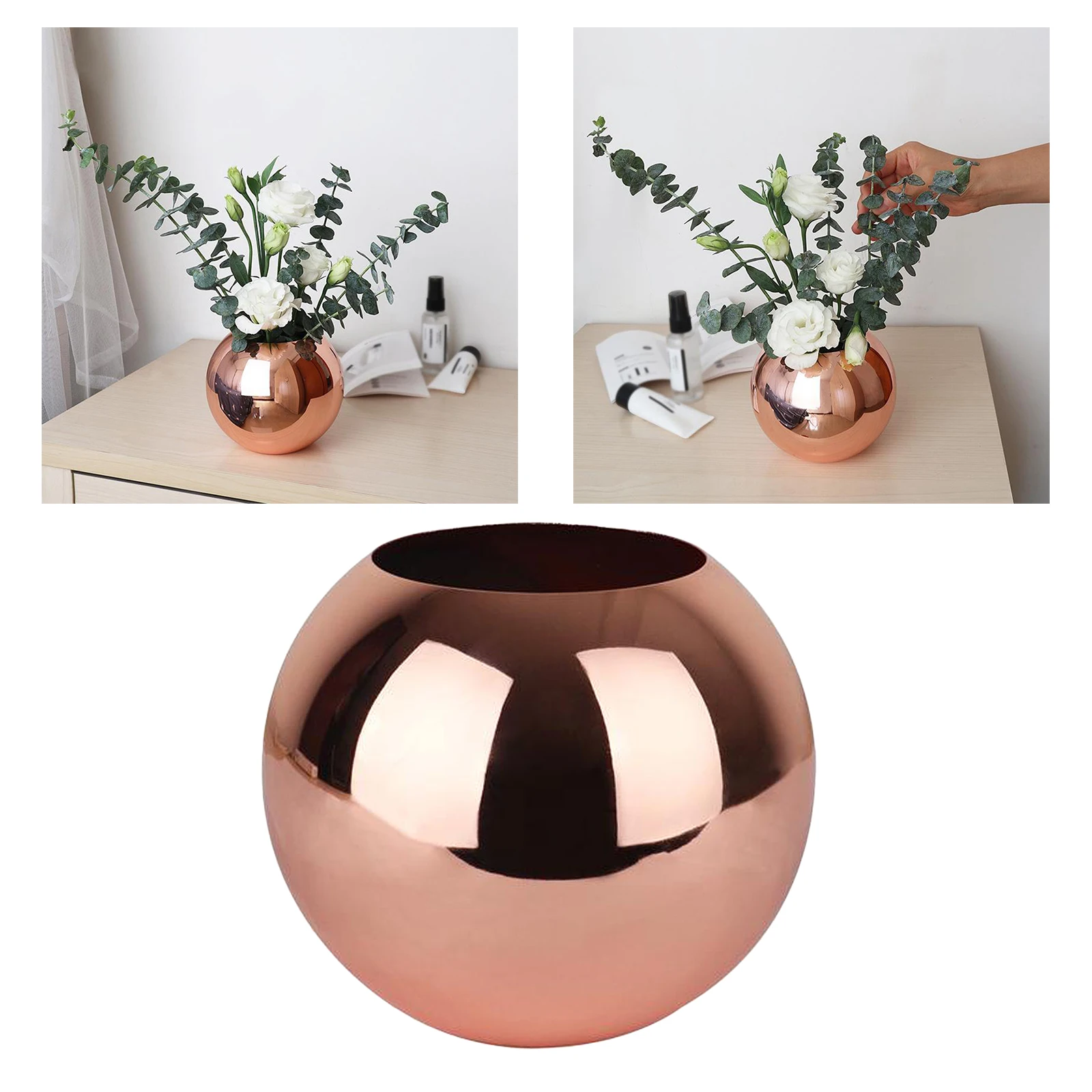 Round Flower Vase Stainless Steel Bowl Vase for Home Decor Living Room Centerpieces and Events