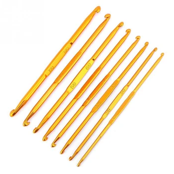 

New 8Pcs Golden Double End Crochet Hook Bamboo Knitting Needle Set Home Weave Needle Crochet Hooks Sewing Craft Tool