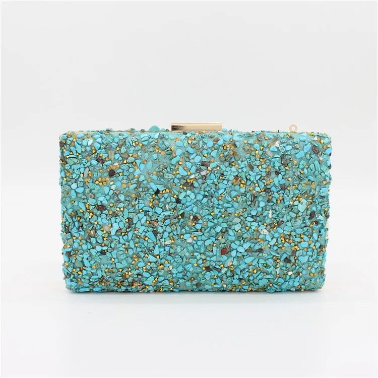 Elegant Sparkling Glitter Evening Clutch Bag Colorful Color Stone Women Messenger Shoulder Day Clutches Lady Fashion Shell Bag